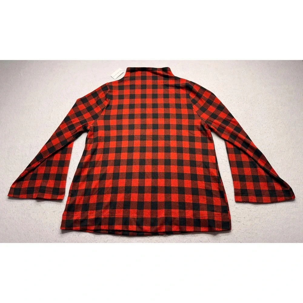 Lane Bryant Buffalo Plaid Mock Neck Bell Sleeve Top Red Black 14/16 NWT
